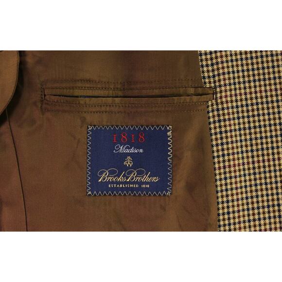 Brooks Brothers Madison Brown/Black/Tan Gingham Check Wool Sportcoat Blazer 42L - Picture 7 of 9